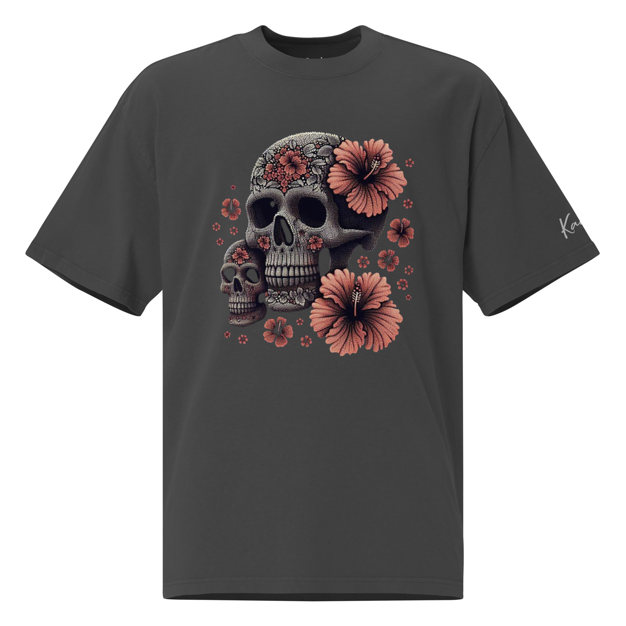 Hibiscus skulls Oversized faded t-shirt