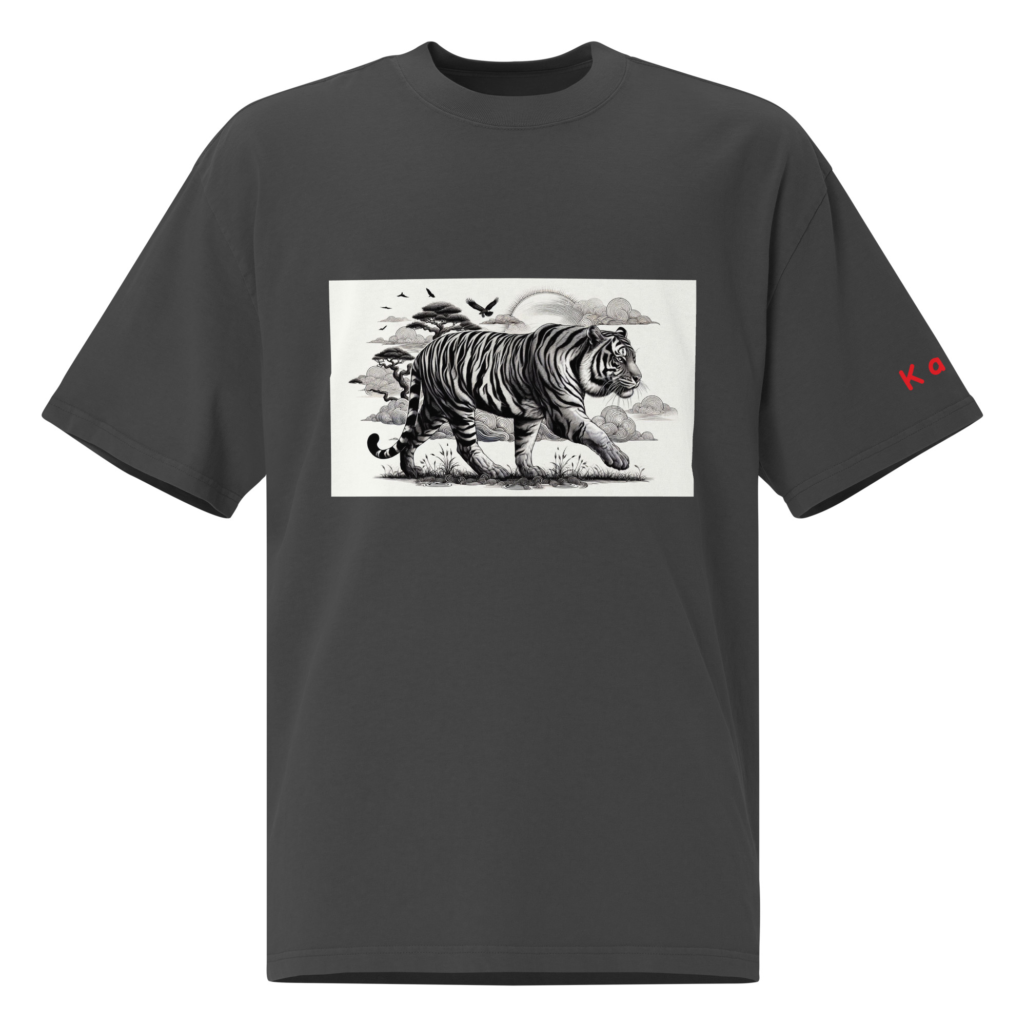 Tiger is on a walk Oversized faded t-shirt